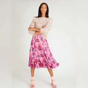 NWT LoveShackFancy Lil Floral Silk Ruffle Midi Skirt